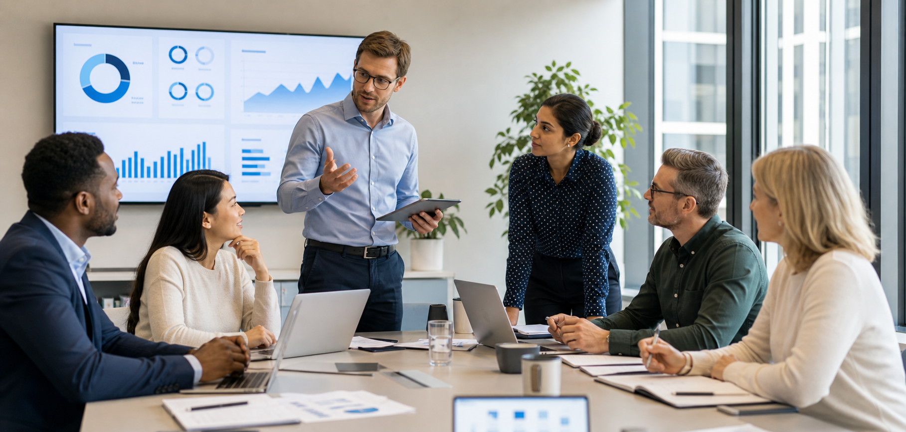 Business team planning practical AI adoption in a professional workspace