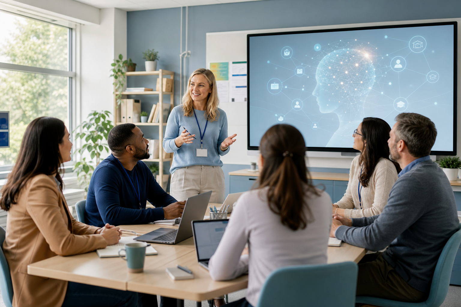 Education team learning responsible AI in a professional training environment